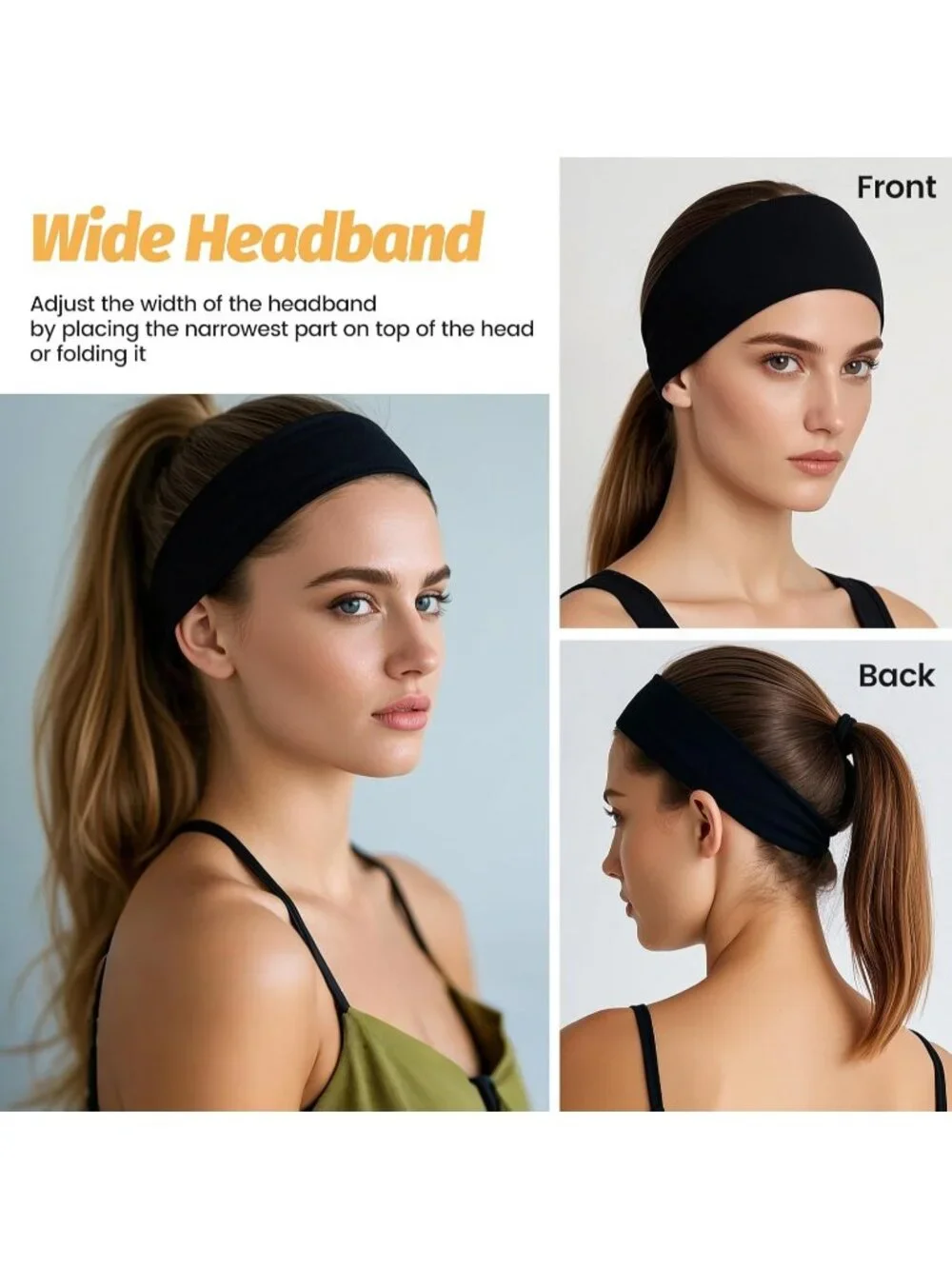 Women Wide Elastic 6 Pack Headbands Stretchy Sports Sweatbands Hair Accessories